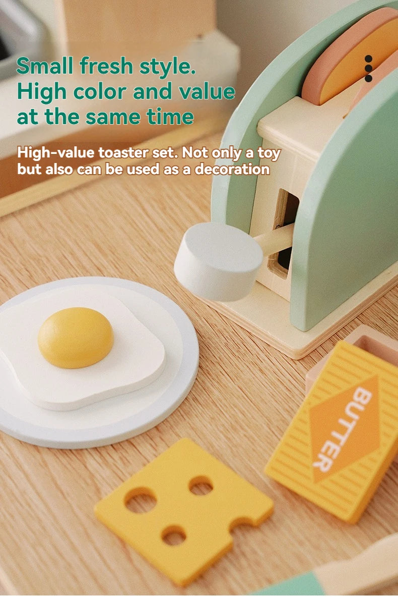 Kid Wooden Kitchen Pretend Play Toy Simulation Wooden Coffee Machine Juicer Toaster Machine Mixer Early Learning Educational