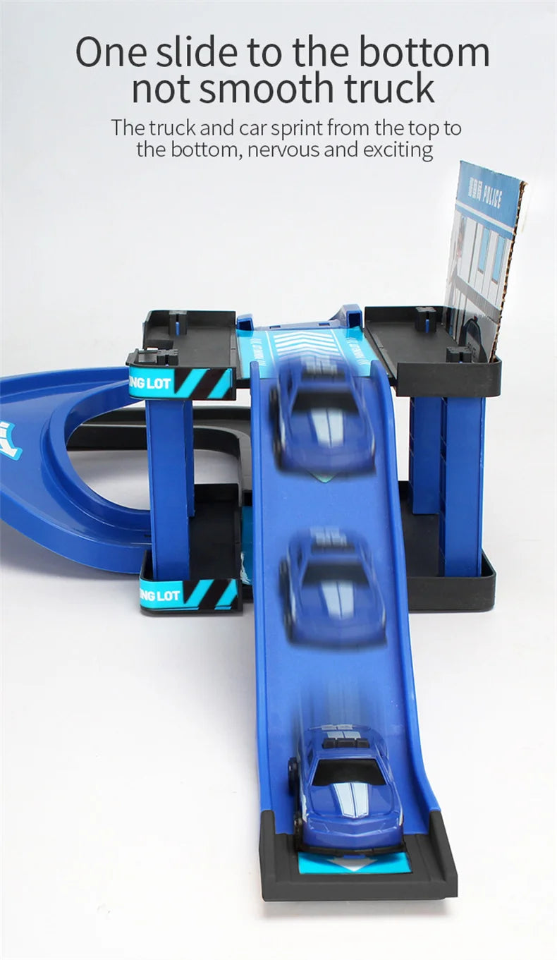 Track Parking Lot Toys Multi-Storey Rail Car Parking Building Fire Police Engineering Vehicle Car Children's Toys
