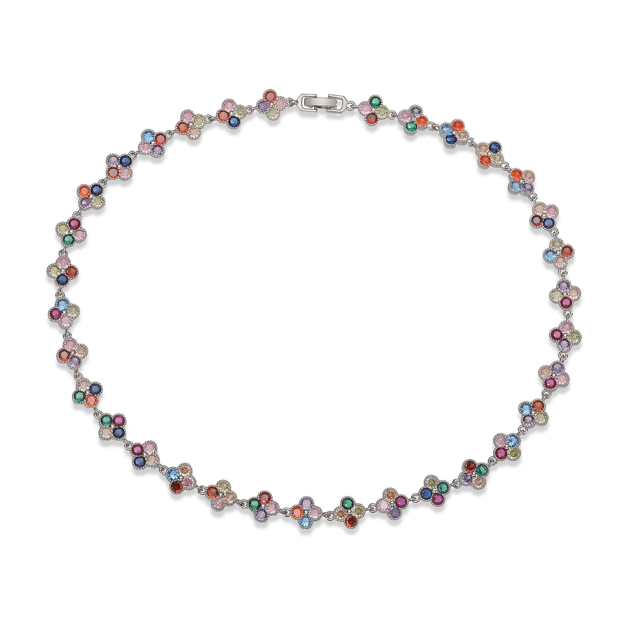 Multi-Color Women's Zircon Flower Delicate Bracelet/Necklace Rainbow Jewelry Gift Optional Mix-and-Match 1 Pcs