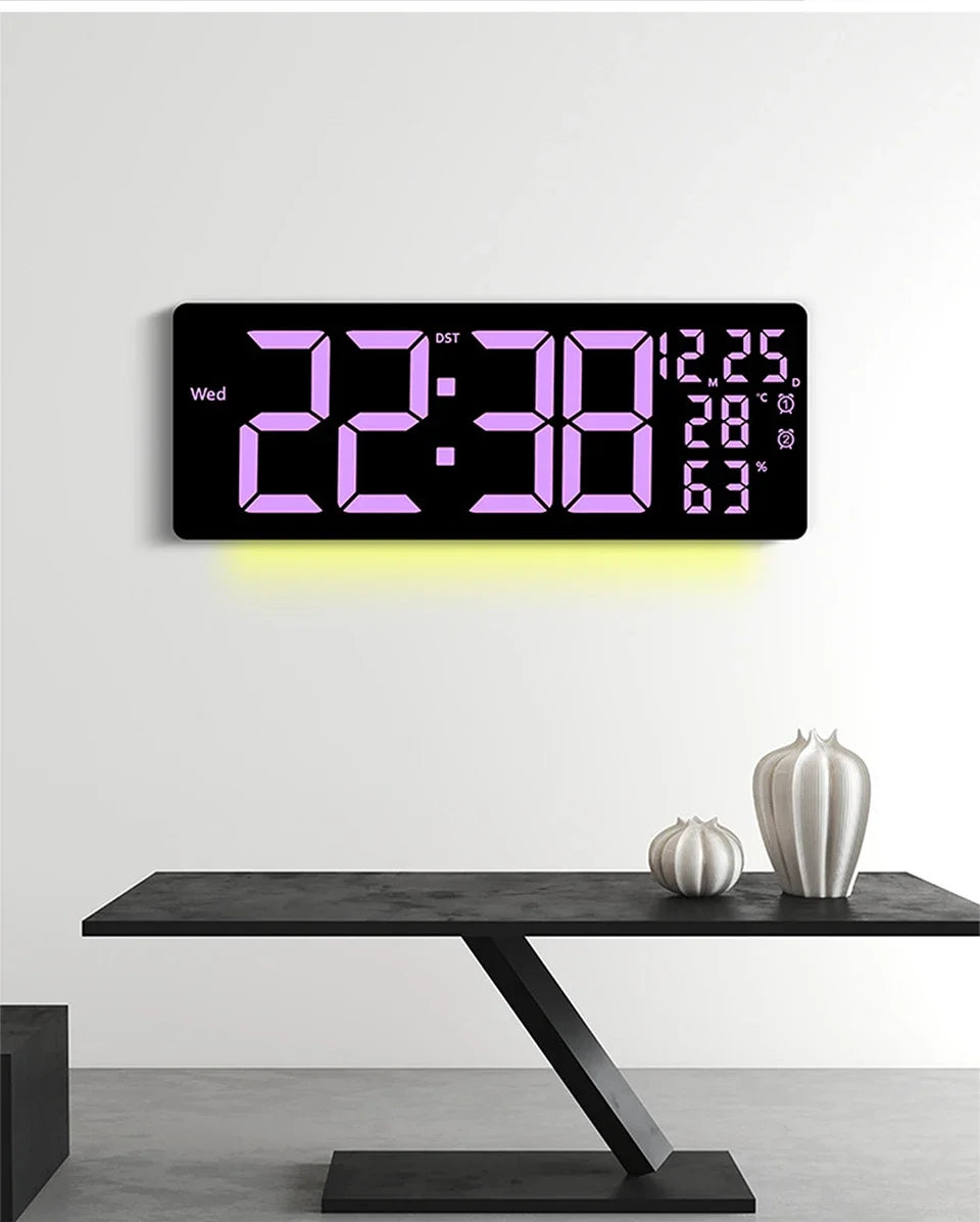 17" Large Digital Alarm Clock with 11Colors & Dynamic RGB Display RGB LED Wall Clock with Colour Changing/Dual Alarm/Room Decor