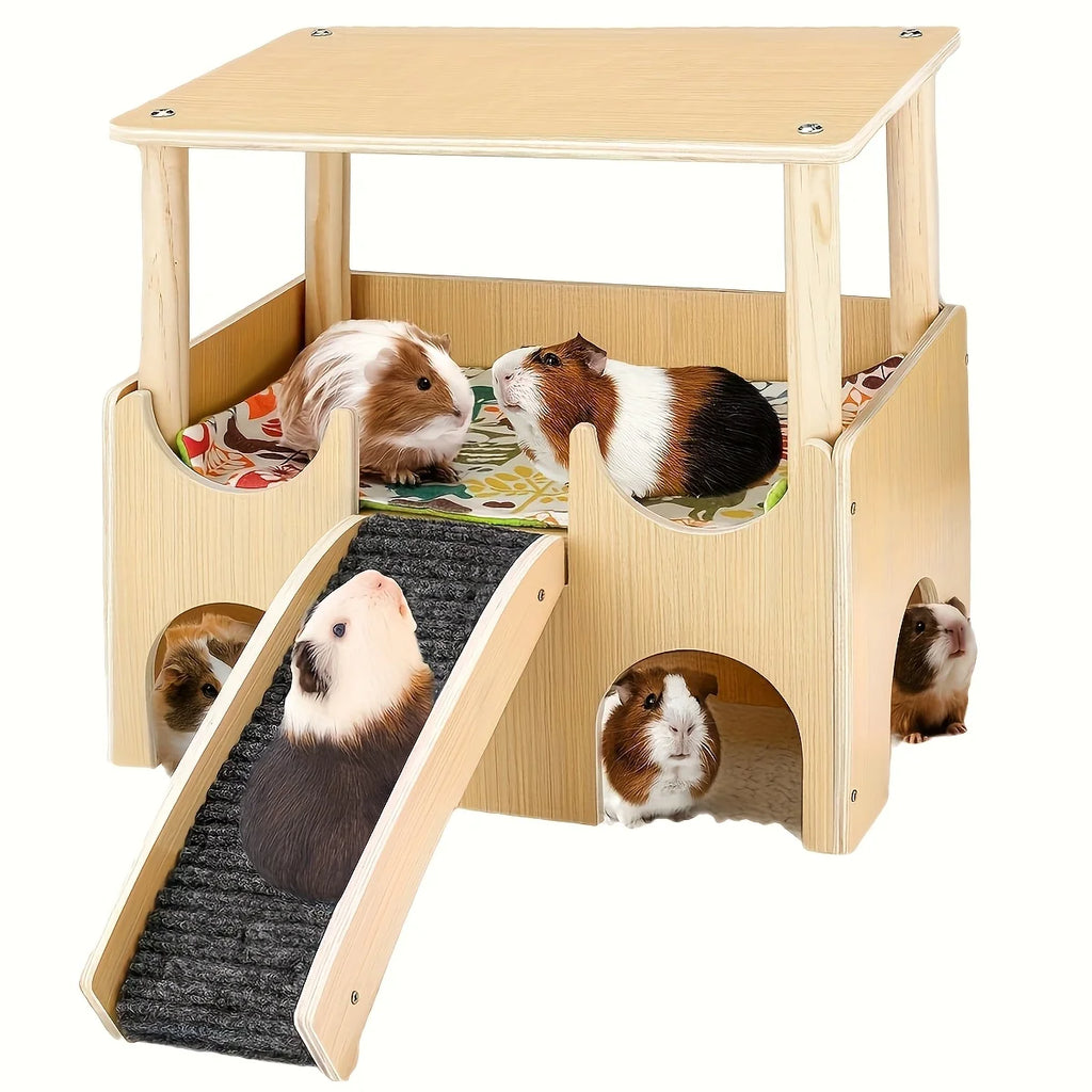 Wooden Guinea Pig Hideout Small Pet House Natural Wood Shelter for Hamsters Rats Hedgehogs Cage Decoration