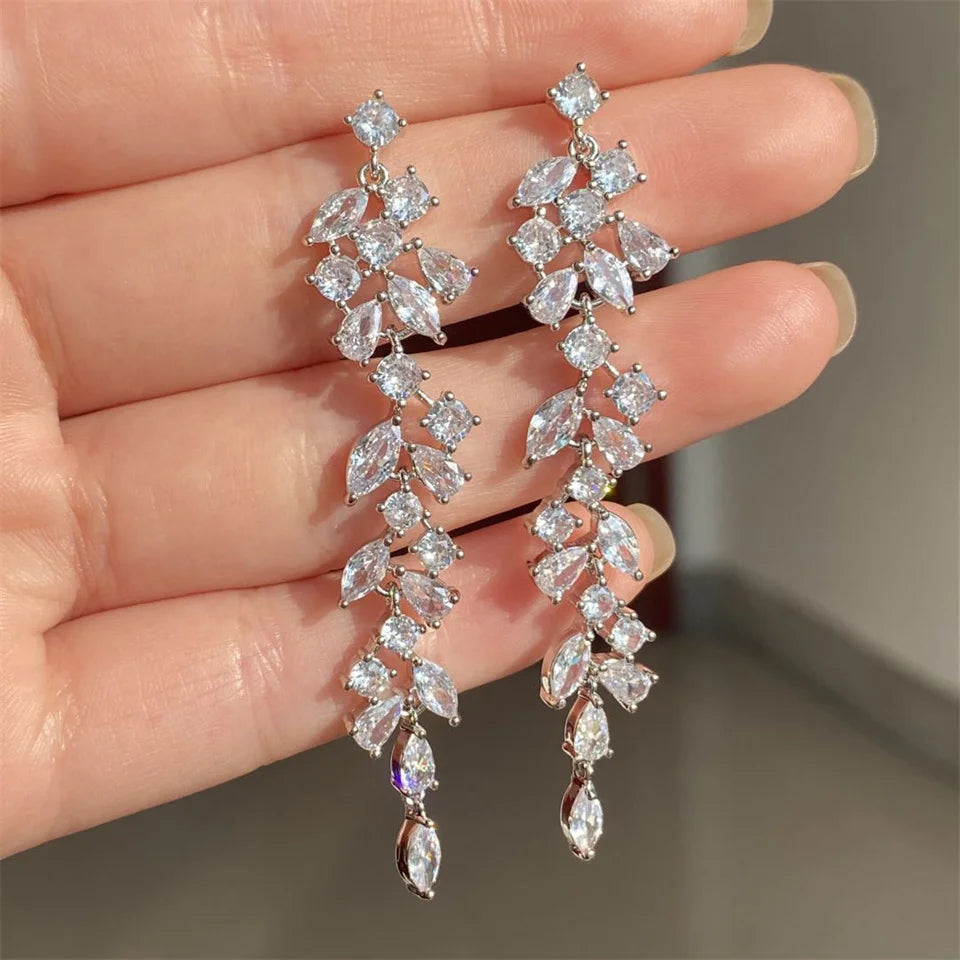 ZAKOL Luxury Cubic Zirconia Necklace Earrings Rings Set for Women Shinny Water Drop Leaf CZ Bridal Wedding Jewelry Sets