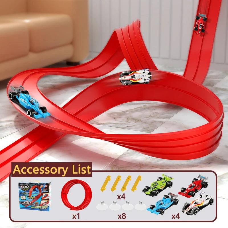 Flexible Race Track Children Toys DIY Double-track Racing Car Ramp Track Compatible 1/64th Cars Portable Rolls Up Race Tracks