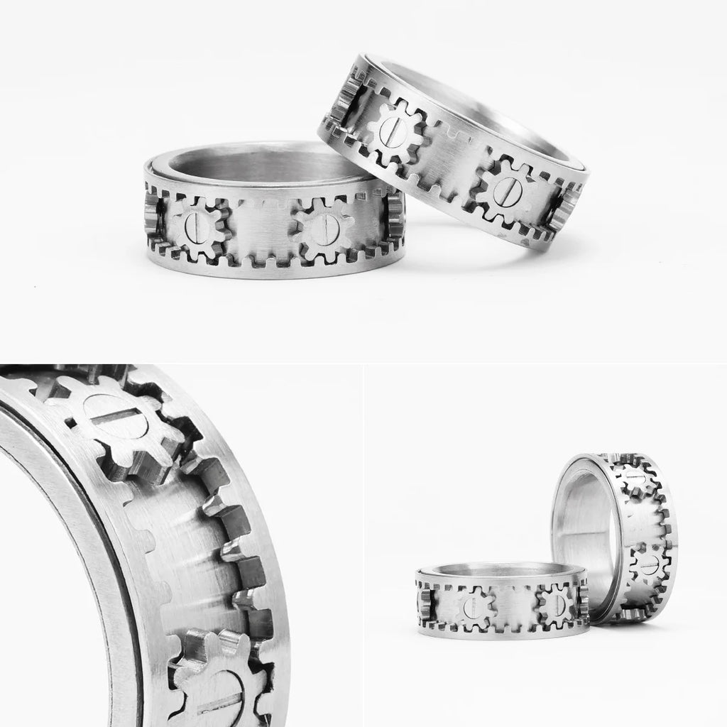 Fidget Spinner Gemstone Gear Men Rings Stainless Steel Women Jewelry Punk New in Rock Hip Hop Fashion Accessories Gift Wholesale