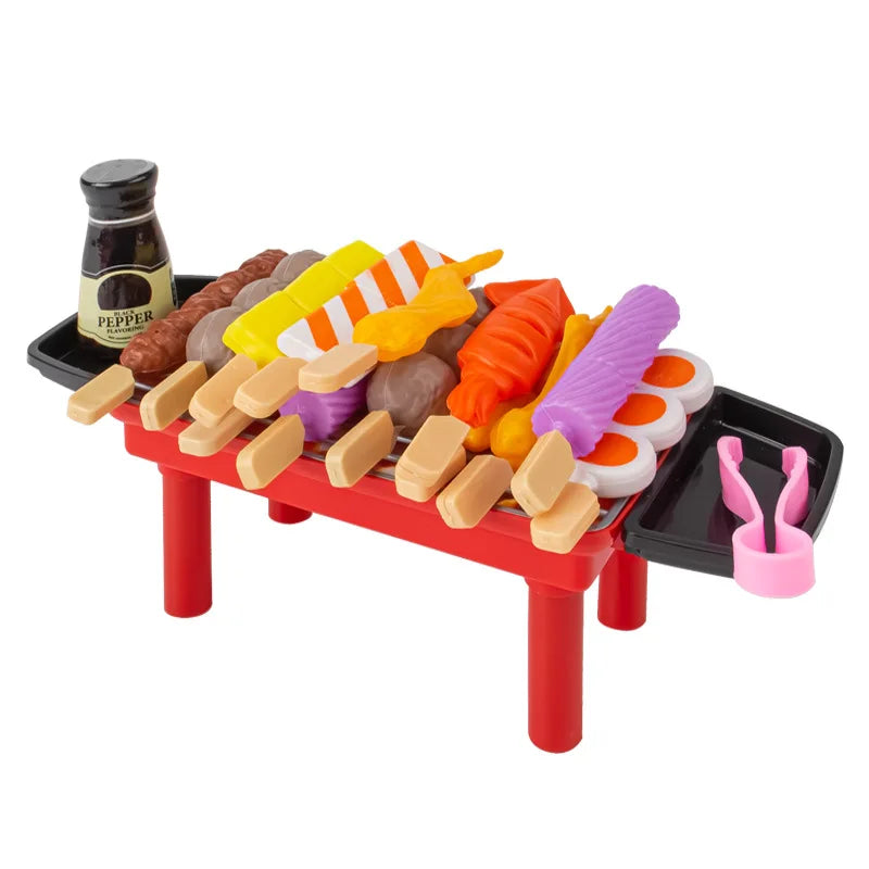 Kids Play House Barbecue Toy Set Kitchen Pretend Play Cooking Toys Simulation Food Cookware BBQ Kit Cosplay Game Gifts