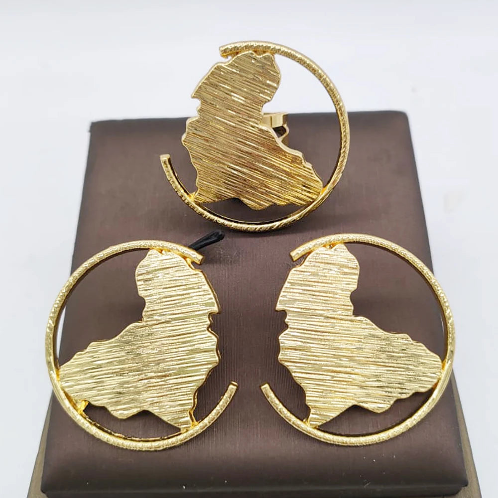 Dubai Golden Jewelry Set 18K Gold Plated Earrings and Ring for Women Wedding Bride Gift Arabic Nigerian Jewellery Accessories