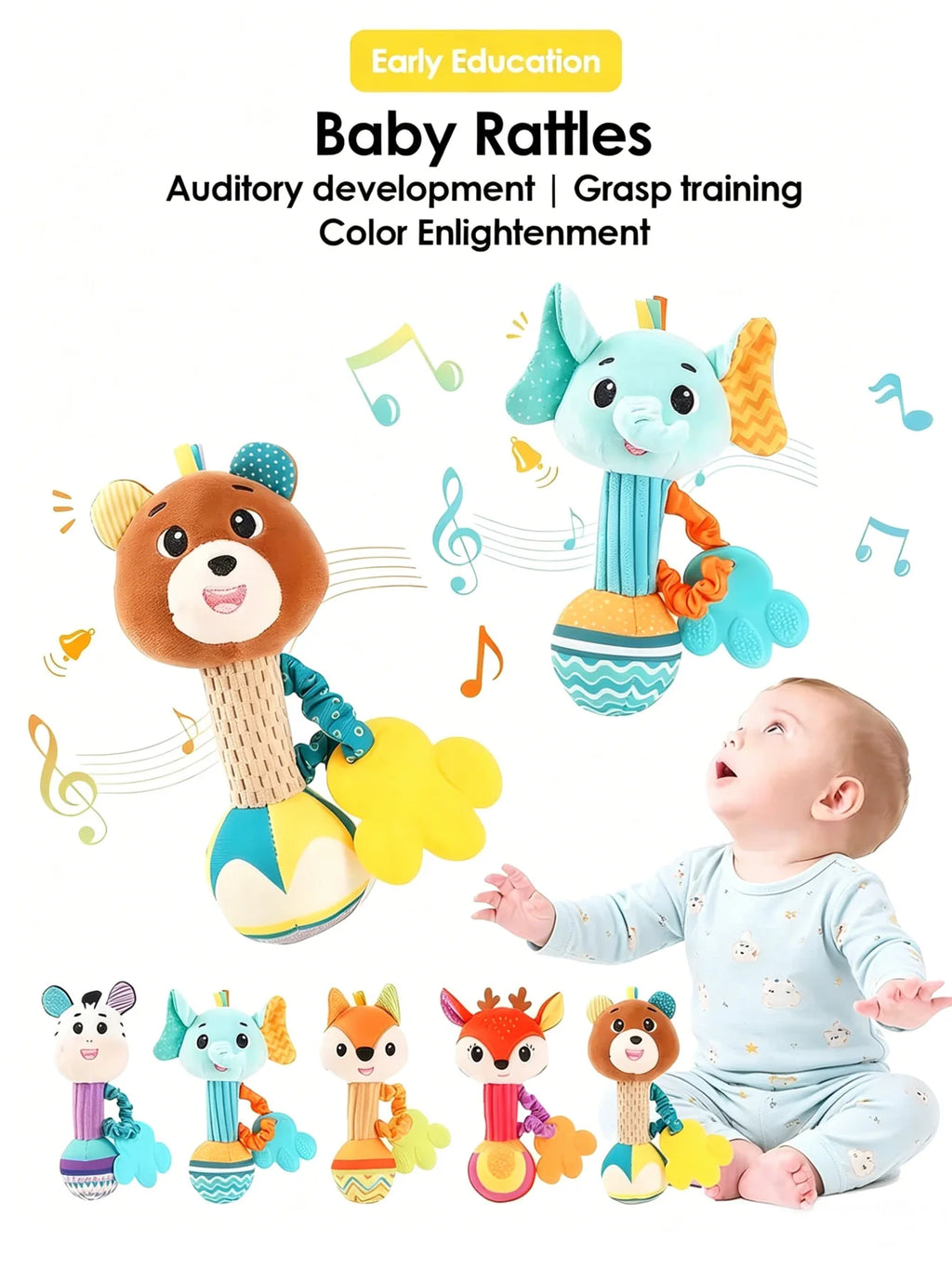 1pcs 0-12M Newborn Baby Dental Gum Hand Grip Soothing Toy Can Bite Practice Grasping Parent Baby Interactive Puzzle Rattle Toy