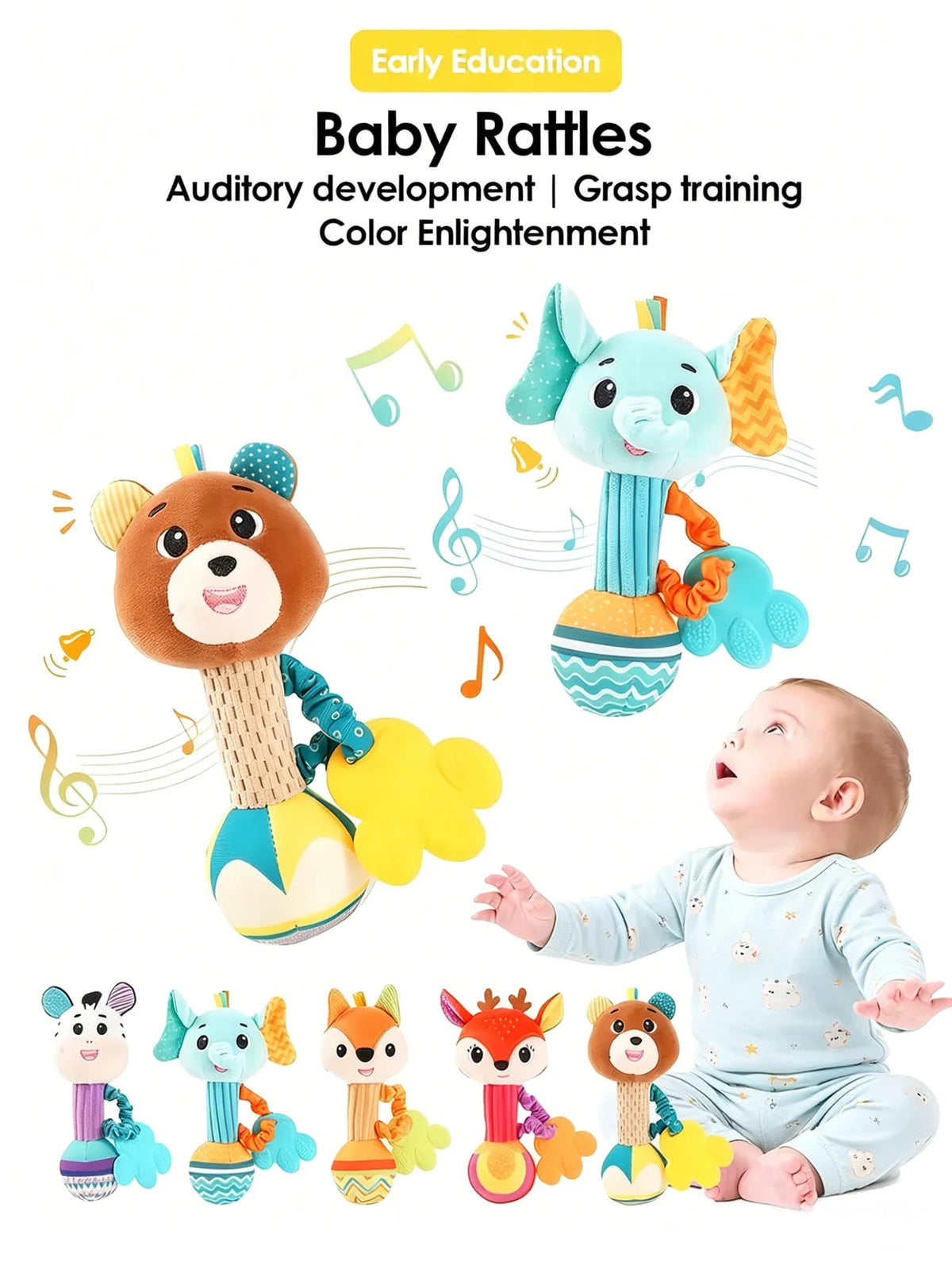 1pcs 0-12M Newborn Baby Dental Gum Hand Grip Soothing Toy Can Bite Practice Grasping Parent Baby Interactive Puzzle Rattle Toy