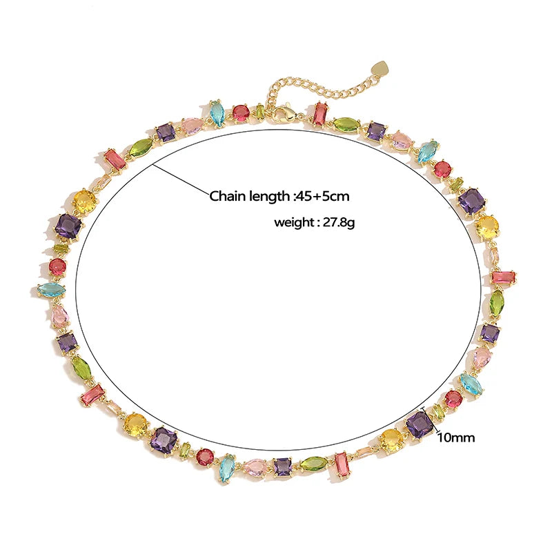 HECHENG, Colourful Zirconia Patchwork Irregular Graphic Design Bohemian Brass Bracelet Necklace Ladies Jewellery Gift 1 PCS