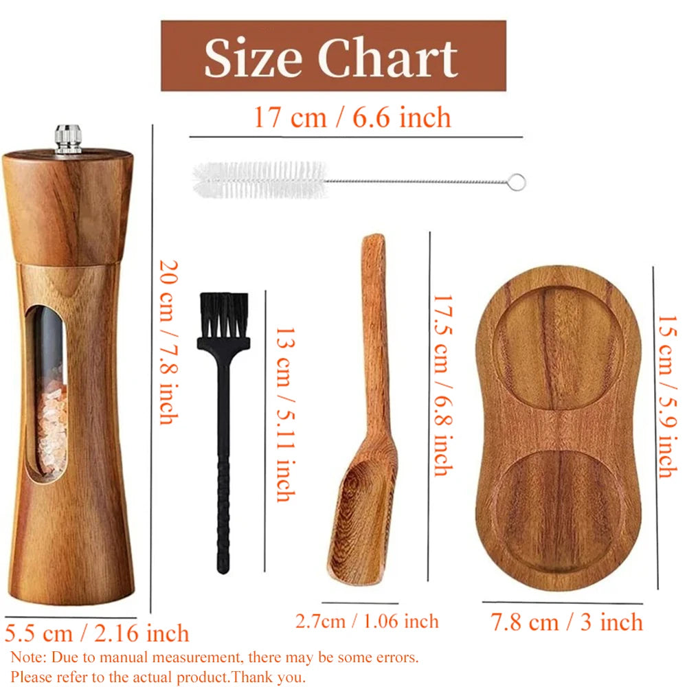 1/2PCS, Wooden Pepper Grinder Salt Pepper Mill Grinding Adjustable Spice Salt Grinder Kitchen Cooking Tools Kitchen Stuff