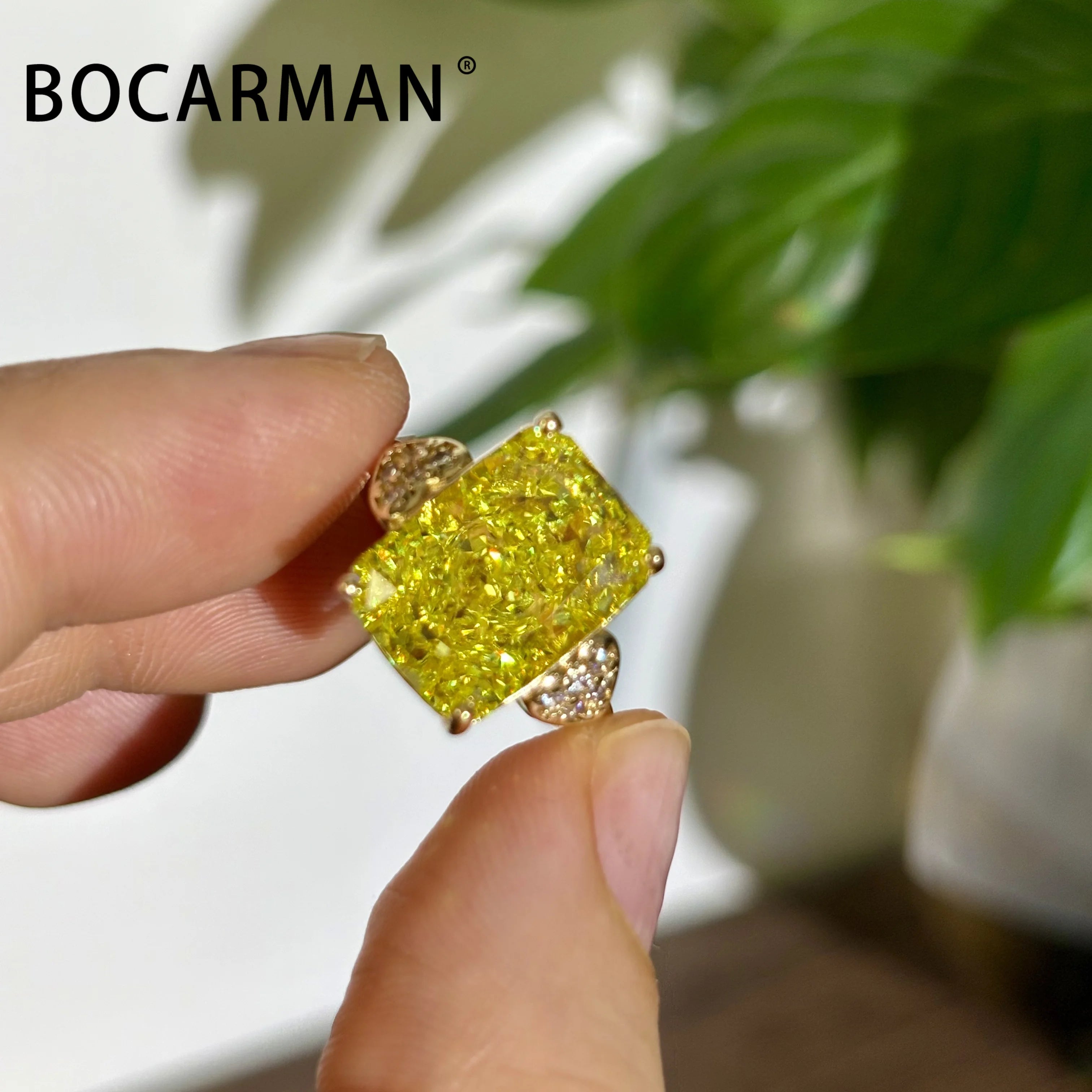 Bocarman Rectangular Ice Cut Mint Green Cubic Zirconia Copper Ring For Women Vintage Engagement Wedding Adjustable Jewelry