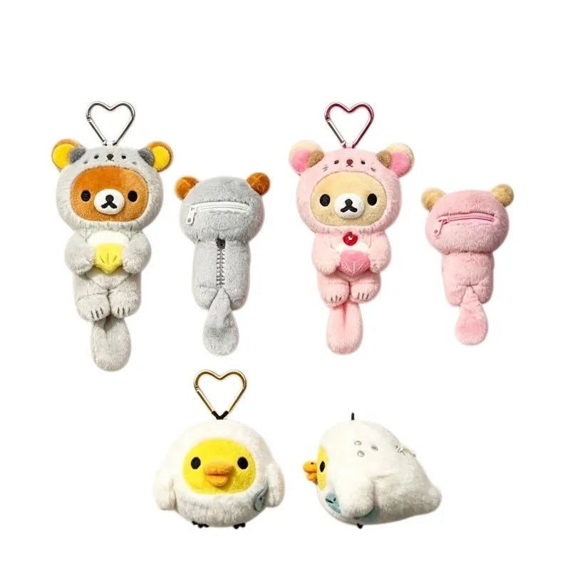 Rilakkuma Sea Otter Plush toy Keychain kawaii Korilakkuma Stuffed Doll Pouch San-X lazy bear Cartoon plush coin purse Bag Charm