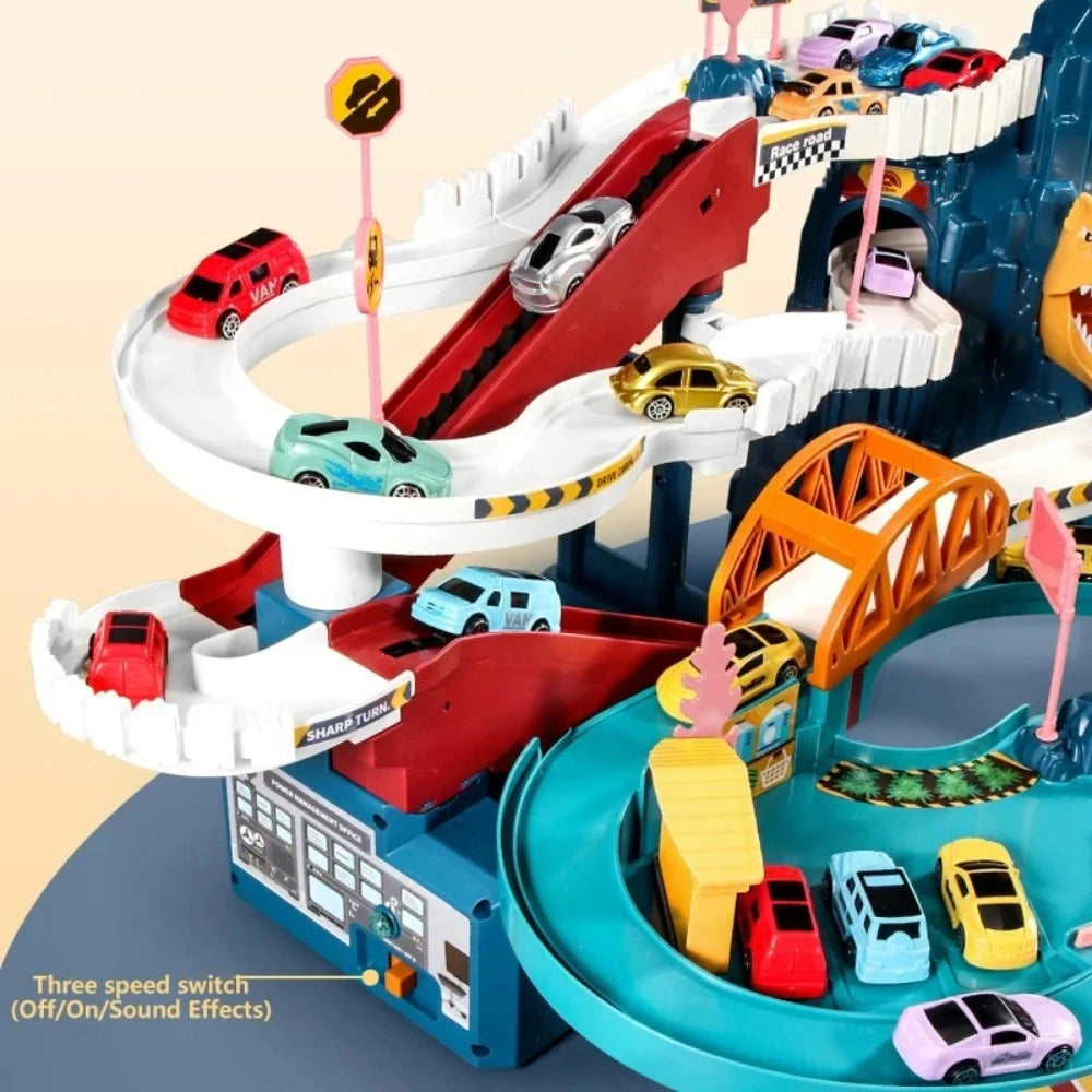 Lion King Mountain Large Adventure Race Track Vehicle Playset with Elevator Tunnel Building Car Track Toy Perfect Birthday Gift
