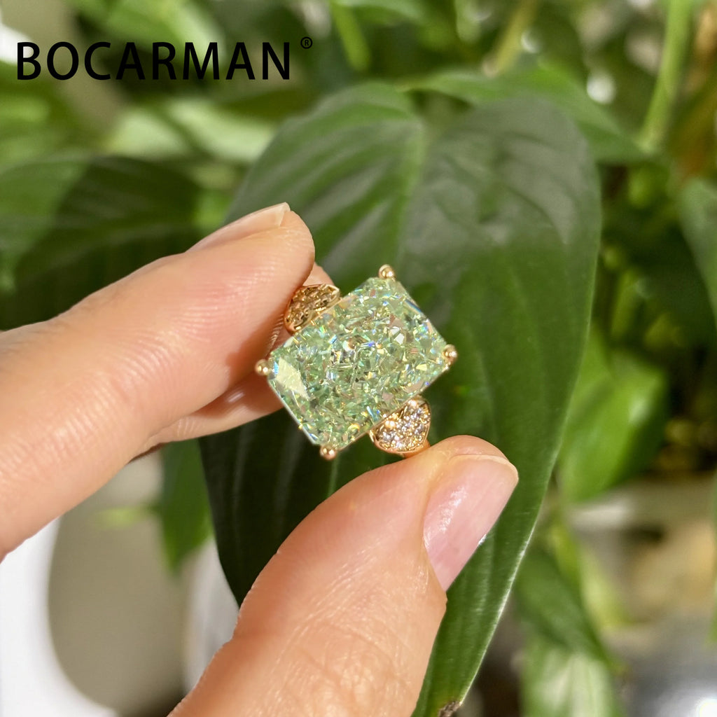 Bocarman Rectangular Ice Cut Mint Green Cubic Zirconia Copper Ring For Women Vintage Engagement Wedding Adjustable Jewelry
