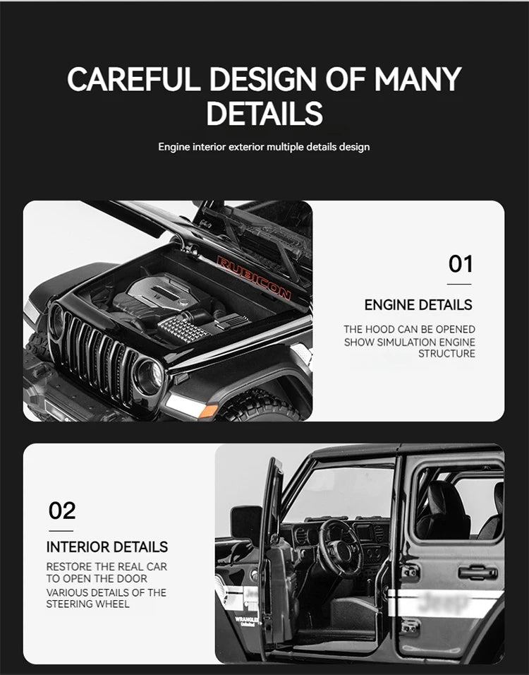 1:22 Model Wrangler Diecast Toy Car Model, Scale Metal Alloy Vehicle for Kids Boys Girls Adults, Doors Open,Gifts Gray