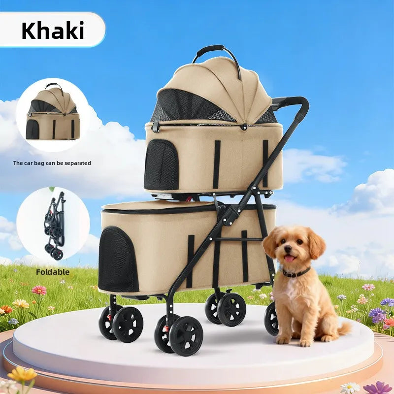Double Pet Stroller with Detachable Carrier for Medium Small Dogs and Cats Durable Universal Wheels with Brakes Max for 30LBS