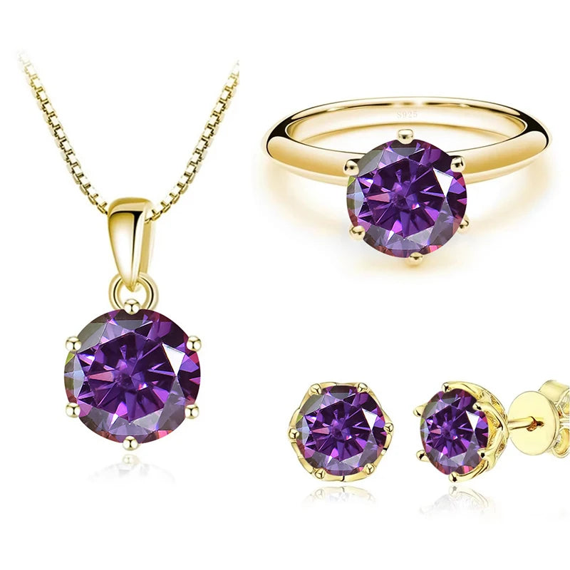 JoyceJelly 1Carat Moissanite Jewelry Set For Women Sterling S925 Silver Gold Plated Necklace Earrings Ring GRA Certified Wedding