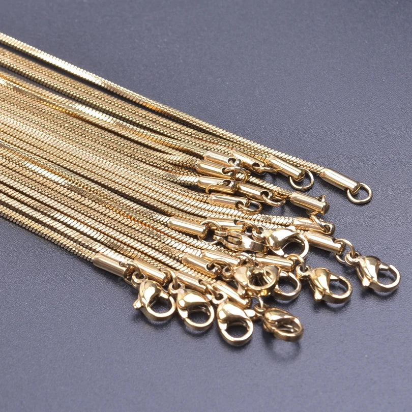 Stainless Steel Chain Pack Real Gold Plated Square Snake Necklace For Women Men Jewelry Simple Fashion Long Tiny Necklaces Gift