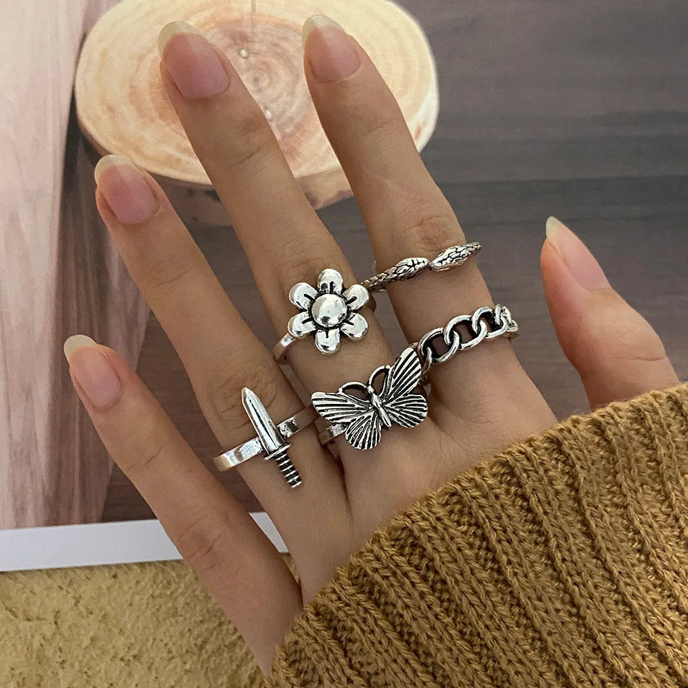 10/20/30/50Pcs/Lot Punk Finger Ring Set For Men Women Mix Style Flower Tai Ji Heart Love Snake Jewelry Party Gifts