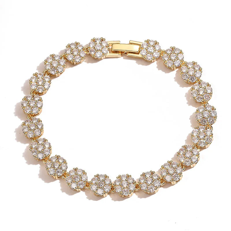 HECHENG, Flowers Colourful Zircon Necklace Bracelet ,Fine Jewelry Brass 18K Real Gold Plated Romantic Gift For Women