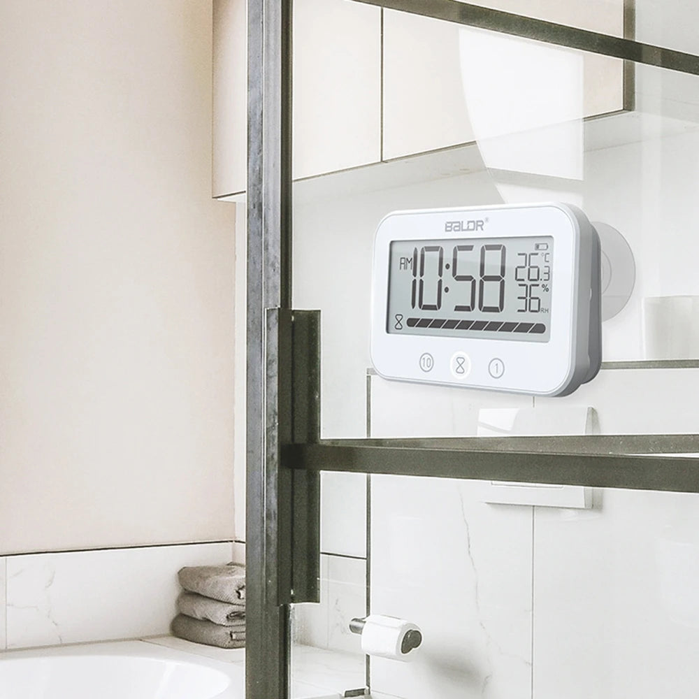 BLADR Touch Digital Shower Hygrometer Thermometer P54 Waterproof LCD Bathroom Kitchen Audible Atomic Alarm Clock Countdown Timer