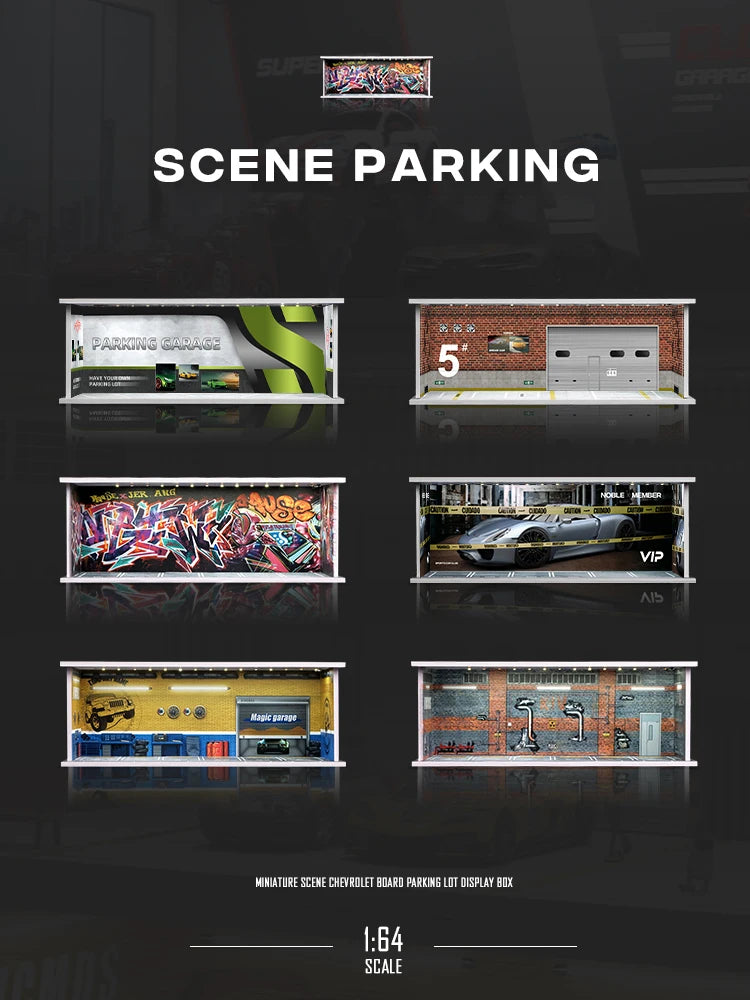 1/64 Garage scene Model Scene with Light Version Simulation Model Scene Decoration Collect (Excluding dolls and car models)