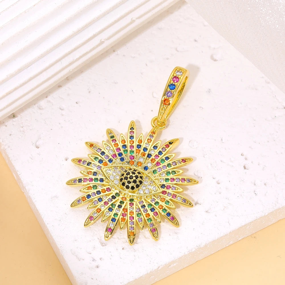 Juya Handmade 18K Real Gold Plated Opal Shell Round Turkish Greek Evil Eye Charms For DIY Luxury Talisman Pendant Jewelry Making