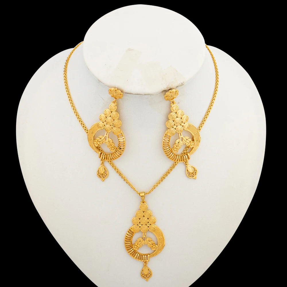 Italian Gold Color Jewelry Set for Women Pendant and Earrings Party Gifts  Plated Necklace Bohemia Jewellery Engagement