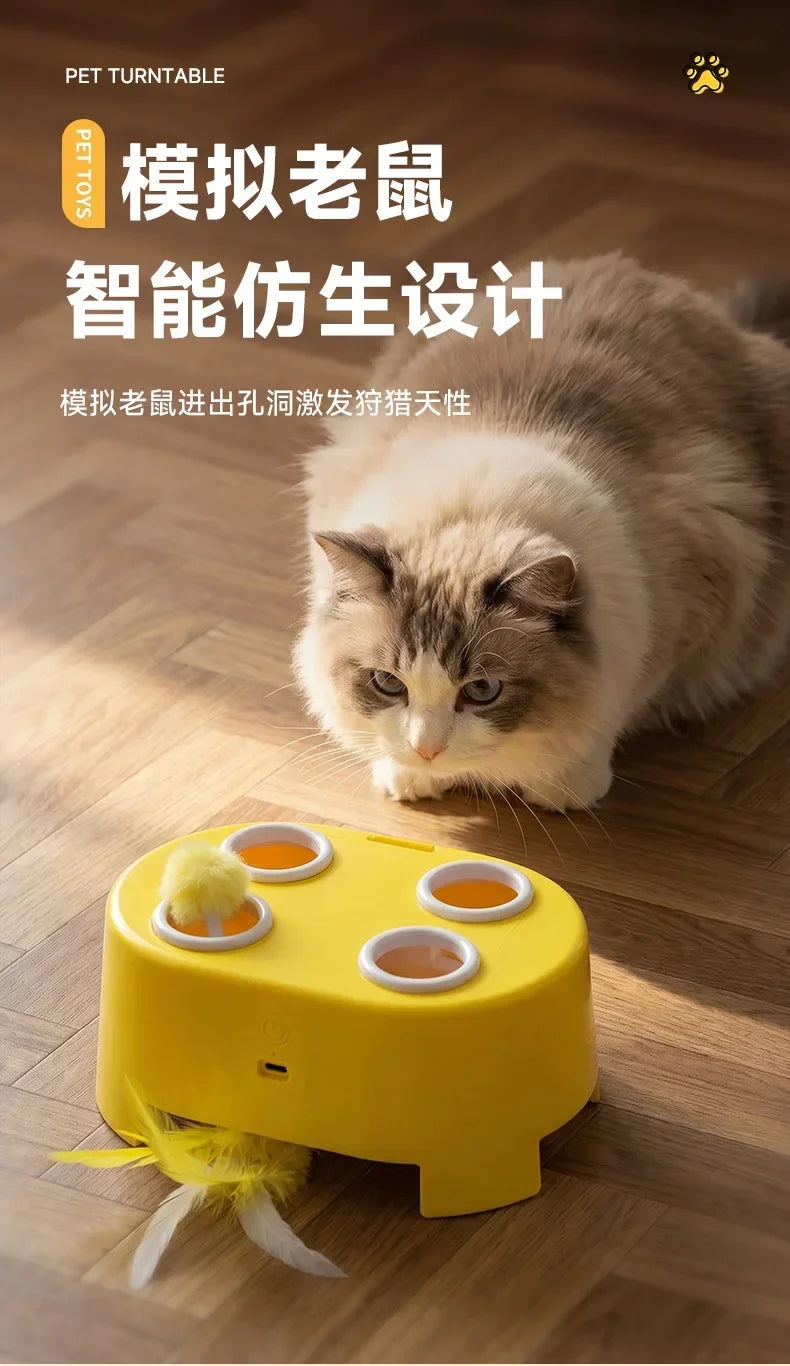 Multifunctional Cat Toy: Whack-a-Mole Toy with Rotating Feather Teaser Stick, Self-Entertainment Gadget, Electric Cat Toy