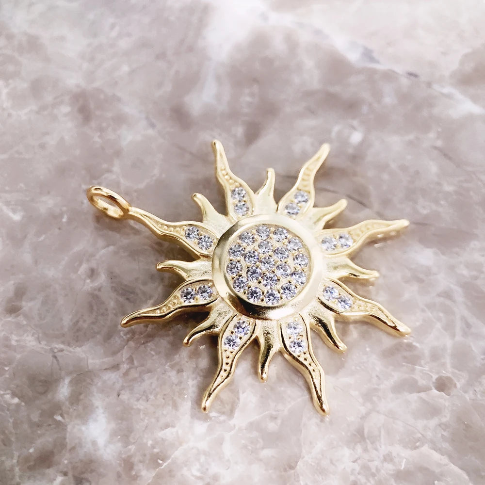 Pendant Sun Star CZ Pave Summer Winter New 925 Sterling Silver Fine Jewelry Europe Style Accessories Gift For Men Woman