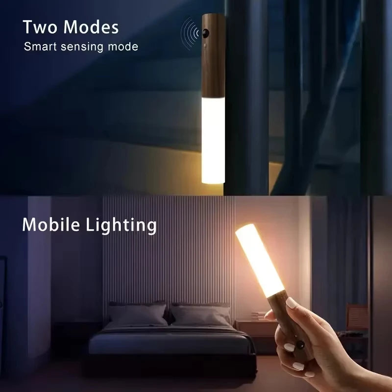 LED Rechargeable Magnetic Wall Lamp Smart Motion Sensor Night Light Portable for Hallway Bedroom Stairs Bathroom Cabinets Decor