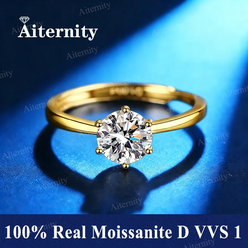 100% Real Moissanite Ring D VVS1 Pass Diamond Test Pen Adjustable Size S925 Sliver GRA Certificate Wedding Rings for Women 02