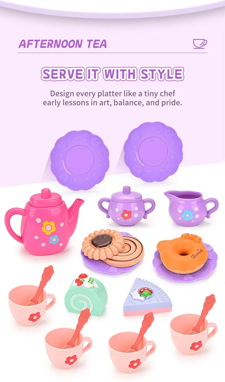 Kids Tea/Pastry Set Toy Simulation Pretend Play Food Playset for Children Montessori Toddler Children Gift Kitchen Girl