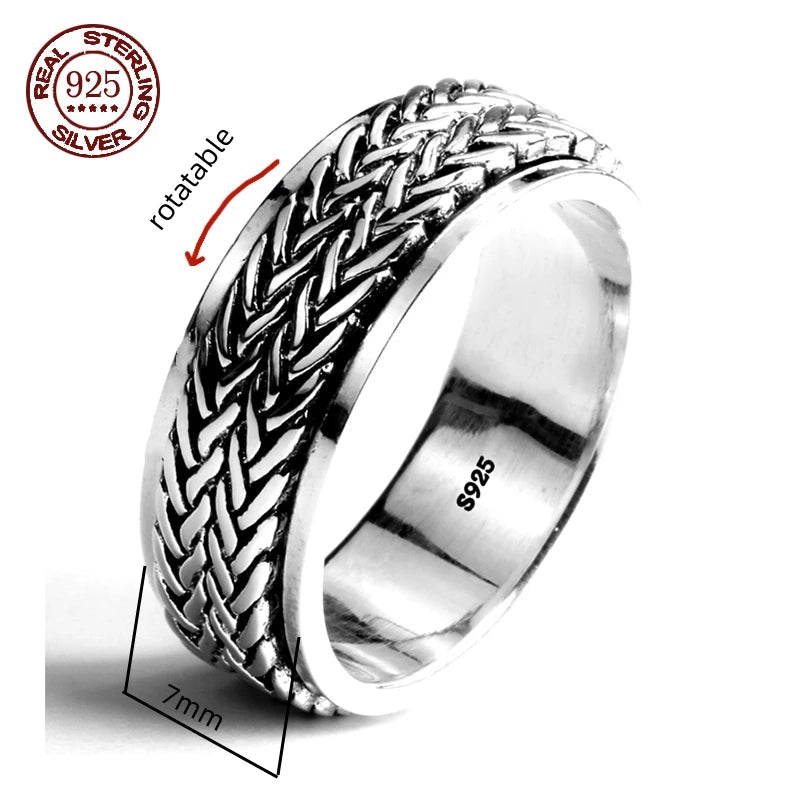 S925 Sterling Silver Ring Men Women Retro Buddhist Six-Character Great Mantra Ring Male Female Amulet Jewelry Exquisite Gift