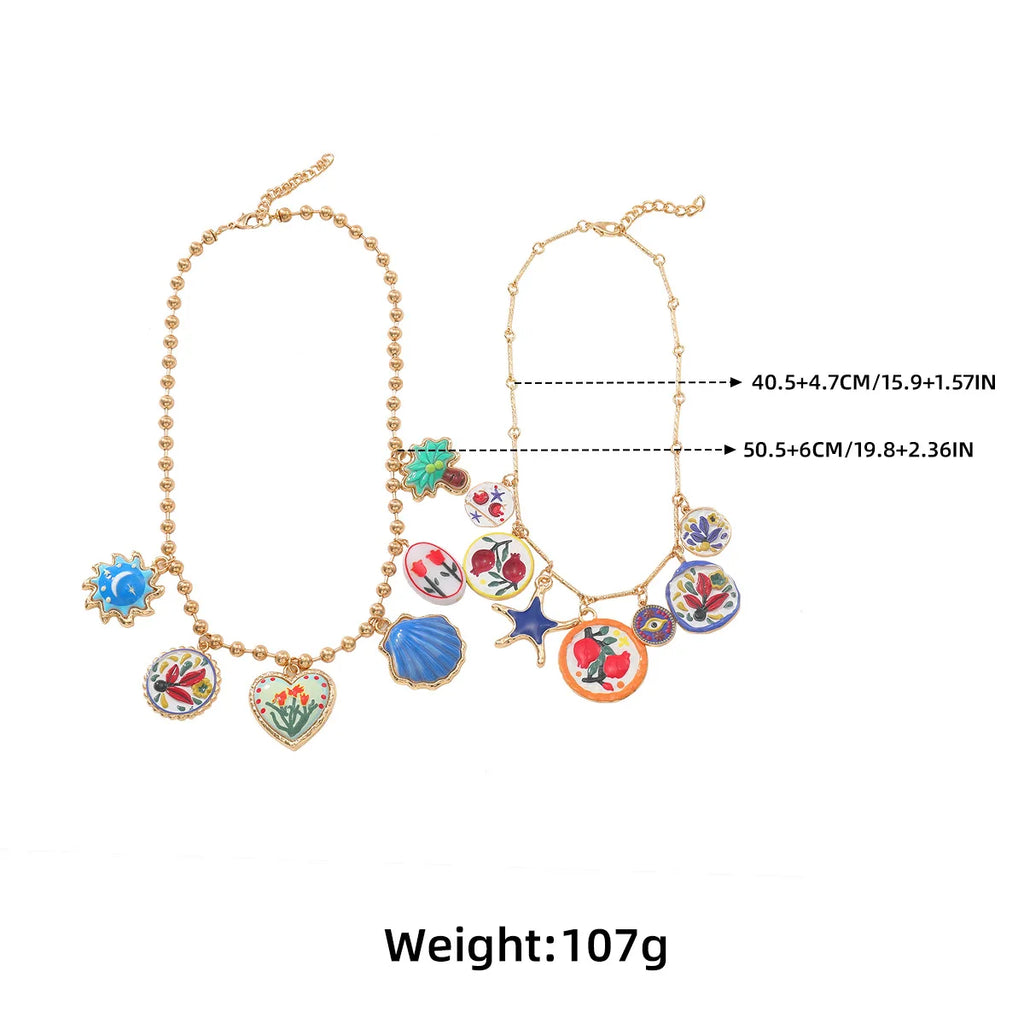 Personality Design Geometric Metal Painting Palm Tree Flower Pendant Necklaces for Women 2025 Trend Jewelry Neck Accessories