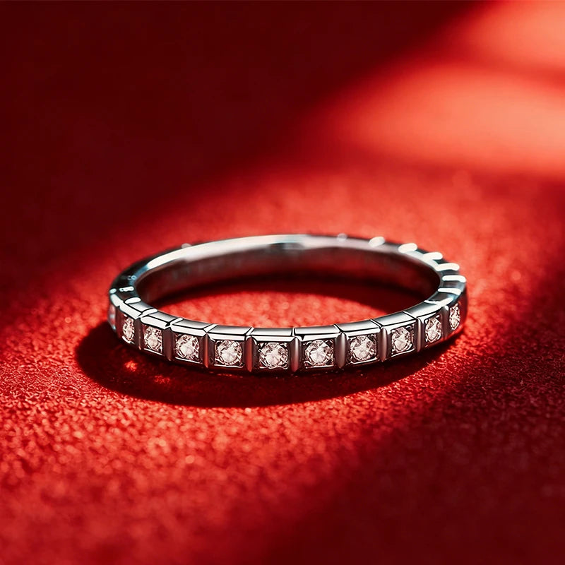 Pass Diamond Tester Pen Moissanite Ring Full Moissanites Around for Women S925 Silver Wedding Diamonds Band Stackable Ring