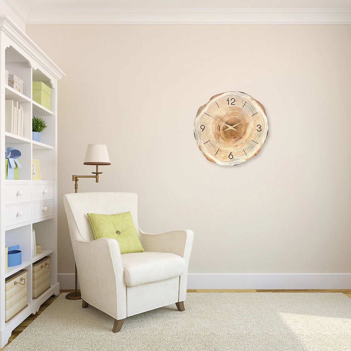 1pc Wooden Ring Wall Clock, Wood Cross-Section Texture Pattern Design of the Original Wood Color Wall Clock, Home Mute Clock