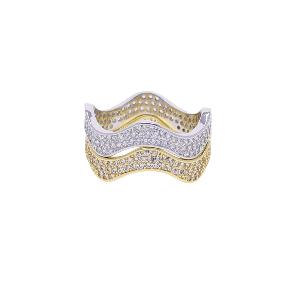 Micro Paved 5A Cubic Zirconia CZ Wide Wave Band Fashion Women Jewelry Sparking Hoop Earring Ring Bangle Necklace Set