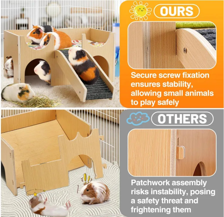 Wooden Guinea Pig Hideout Small Pet House Natural Wood Shelter for Hamsters Rats Hedgehogs Cage Decoration