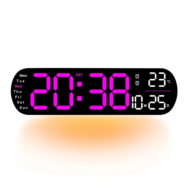 LED Digital Wall Clock With Remote Control Ambient Lights Time Date Temperature Display Alarm Clocks For Home Living Room Decor