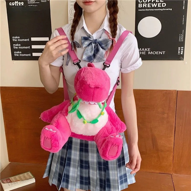 Cute Pink Dinosaur Plush Backpacks Super Soft Kawaii Animals Plushie Crossbody Bag Versatile Knapsack Beautiful Birthday Gifts