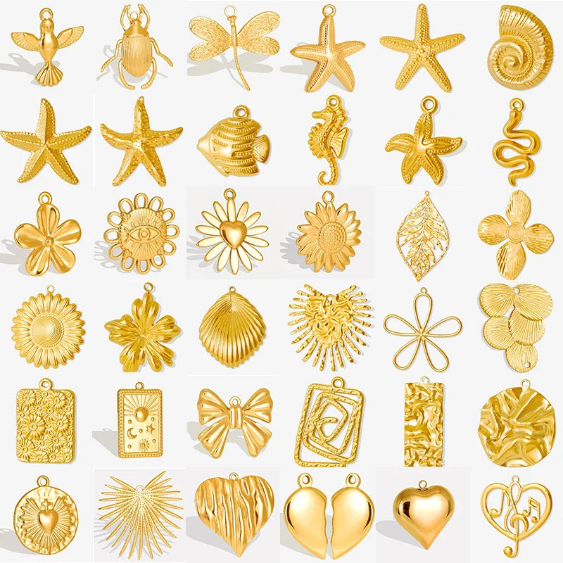 5Pcs/Lot Stainless Steel Sea Animal Starfish Cicada Shell Pendant Jewelry DIY Goth Sacred Heart Sunflower Heart подвеска Bulk