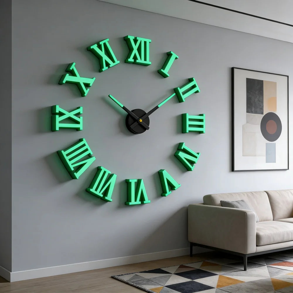 2D/3D Large Roman Numeral Acrylic Mirror Wall Clock Sticker Fashion DIY Quartz Clocks Watch Home Decoration Living Room Stickers