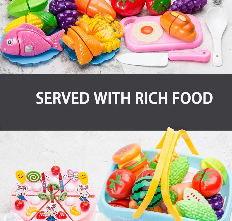 Cutting Play Food Toy for Kids Kitchen Pretend Fruit &Vegetable Accessories Educational Toy for Toddler Children Gift