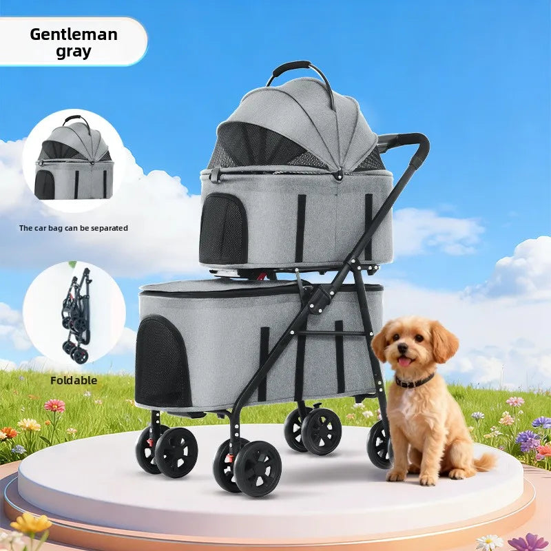 Double Pet Stroller with Detachable Carrier for Medium Small Dogs and Cats Durable Universal Wheels with Brakes Max for 30LBS
