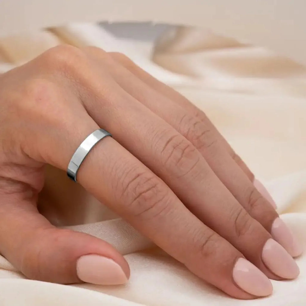 Fansilver S925 Sterling Silver Rings for Women Men 18K White Gold Plated Stackable Statement Thin Plain Thumb Ring Wedding Bands