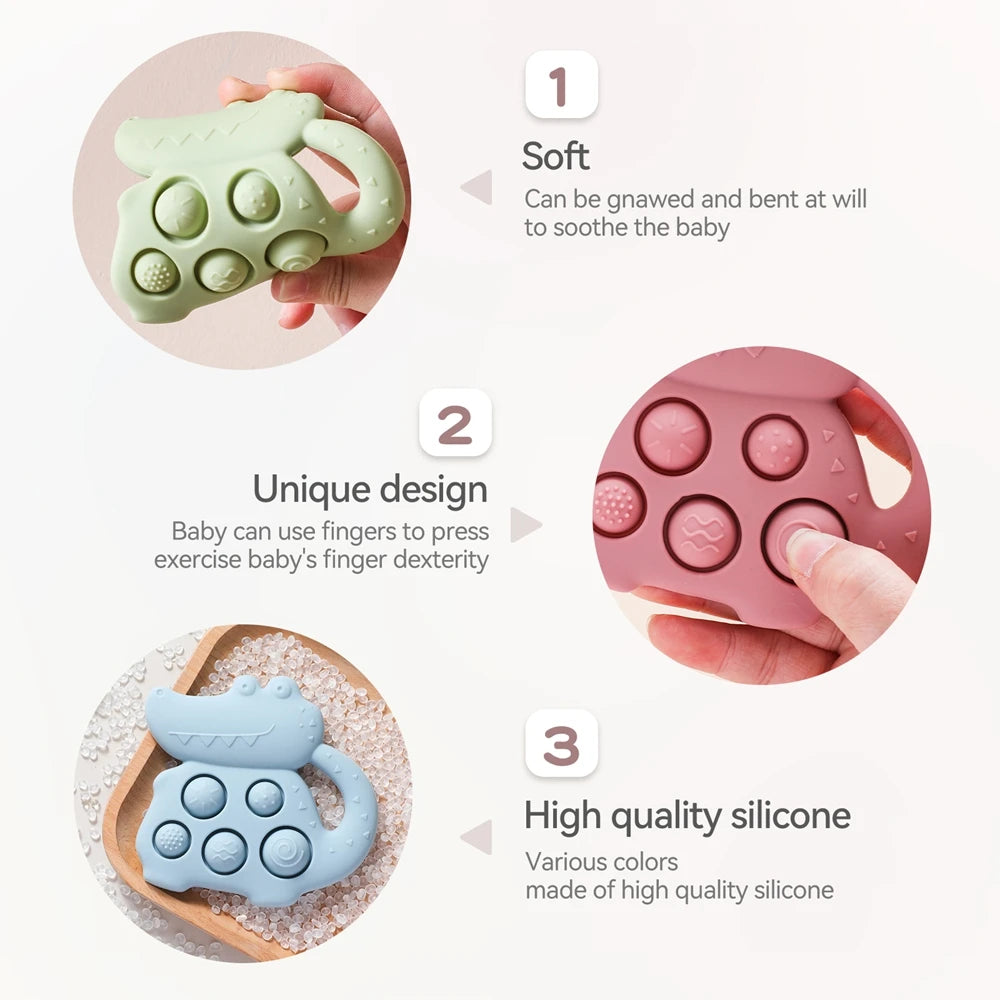 1pc Silicone Baby Toys 0-12 Baby Teether Toys Baby Fidget Toys Teething Sensory Toys Silicone Hand Bell Silicone Soothing Toys