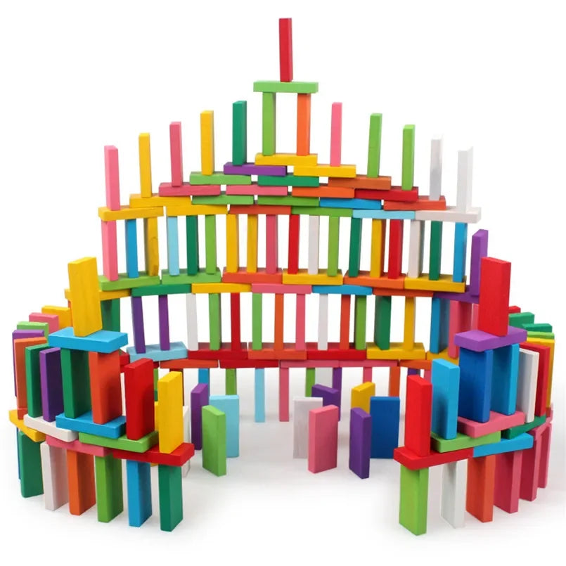 120/240Pcs Children Color Sort Rainbow Wooden Domino Building Blocks Kits Early Bright Dominoes Games Educational Toys Gifts