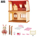 Simulation Kitchen Forest Family Small House Double Three- Story Villa Reindeer  Animal Model Girl Dollhouse Furniture Toy Gifts