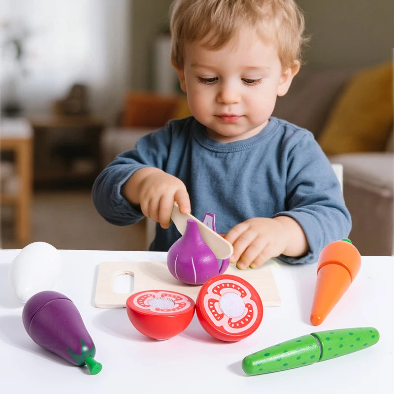Simulation Kitchen Pretend Toy Wooden Classic Game Montessori Educational Toy For Children Kids Gift Cutting Fruit Vegetable Set